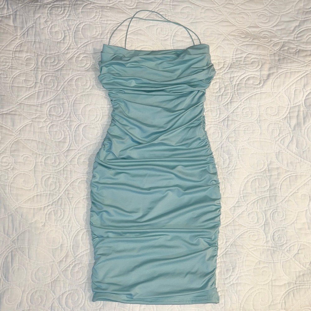 Ruched minidresss, light blue, UK 6 US 2.